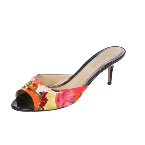 Jimmy Choo Floral Print Chain-Link Accents Slides; Size 8.5 (IT 38.5) - Picture 3 of 6